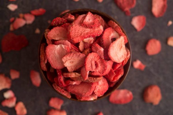Freeze Dried Strawberries on a Slate Counter